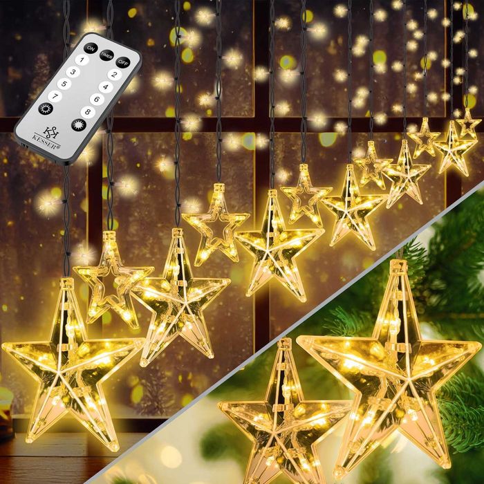 Kurtyna Świetlna 12 Gwiazdek LED Łańcuchy Świetlne z Pilotem