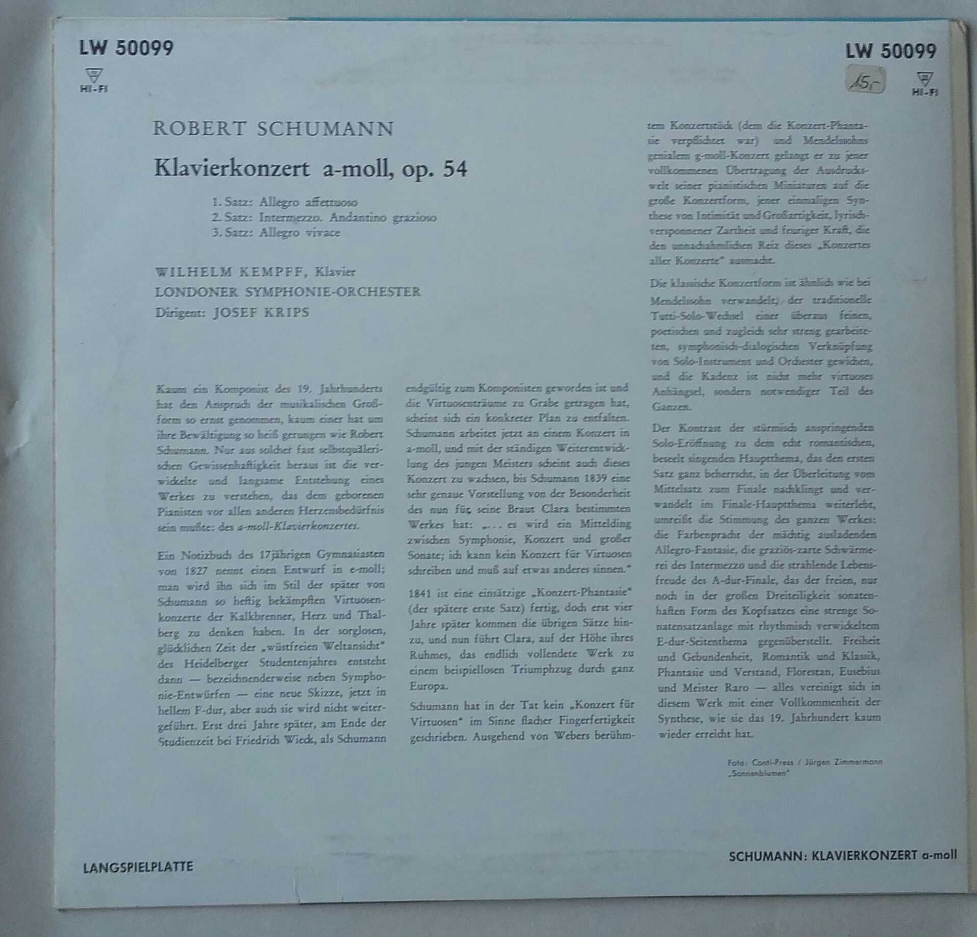 Schumann koncert Fortepianowy a-moll, op.54, winyl