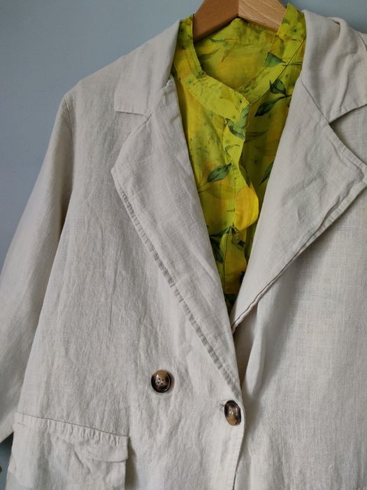 Garnitur len bawełna lniany żakiet chinosy  komunia wesele lato upały