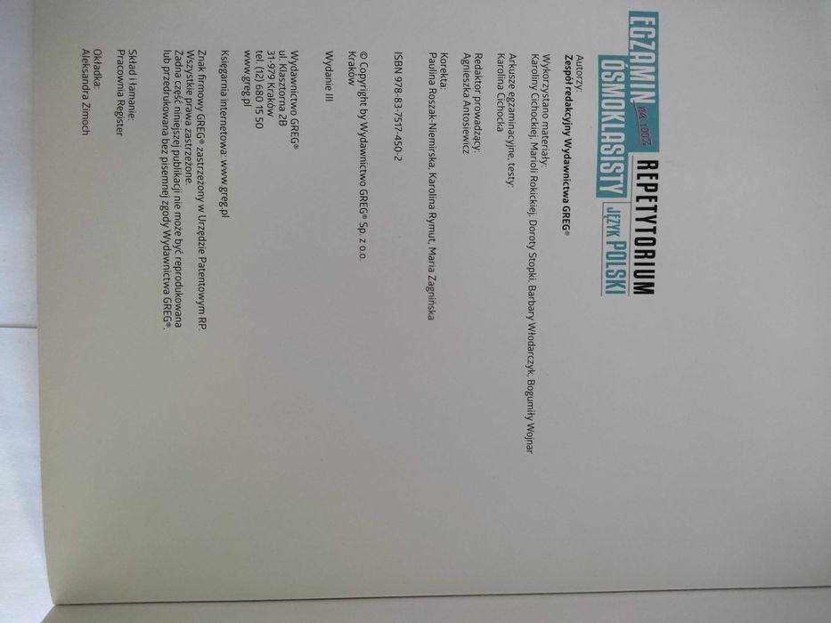 Greg. Repetytorium z języka polskiego. 8 klasa.