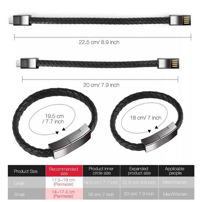 Skórzana bransoletka USB C, Lighting Iphone kabel ładujący
