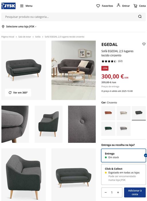 Sofá EGEDAL 2,5 lugares – Azul, pés pretos – como novo – 150€