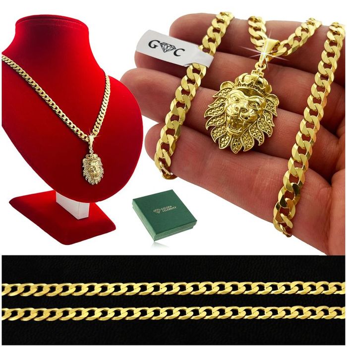 Elegancki Pozłacany Łańcuszek Męski Pancerka 6mm + Zawieszka Lew Srebr