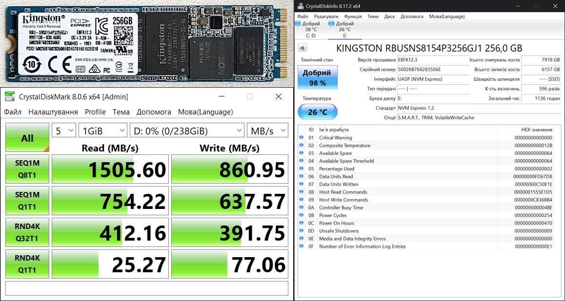 SSD диски M.2 SATA/NVMe 2280 на 256 ГБ в асортименті
