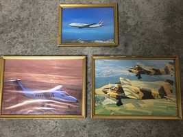 Quadros de aviões militares e de linha aérea vintage.