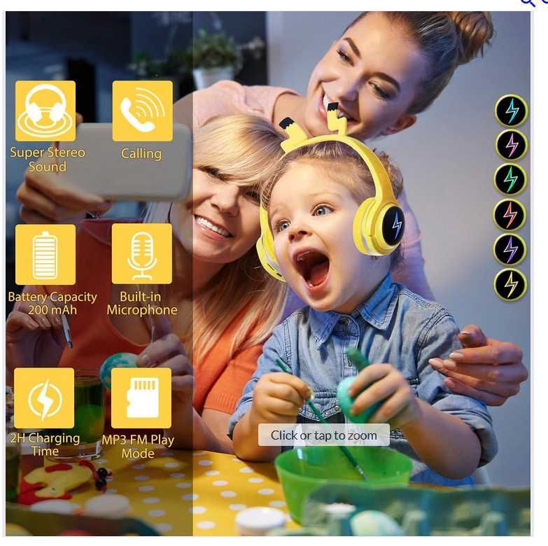 Słuchawki dla dziec Bluetooth Pikachu  , radio FM ,SD , żółte