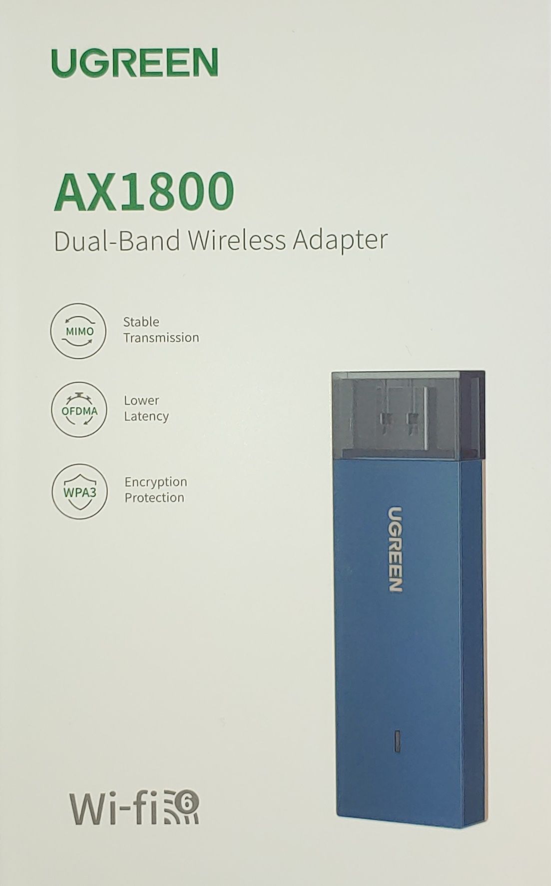 Двухдиапазонный WI-FI USB адаптер UGREEN AX1800, WI-FI 5, 6.