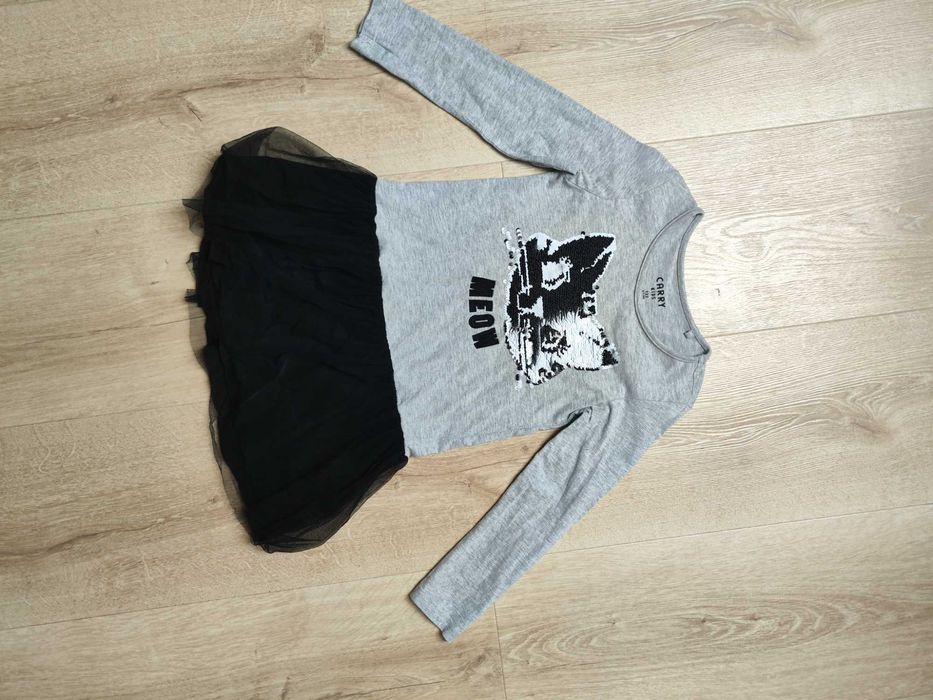 Bawełniana sukienka z długim rękawem cekiny zmieniające się 122 szara