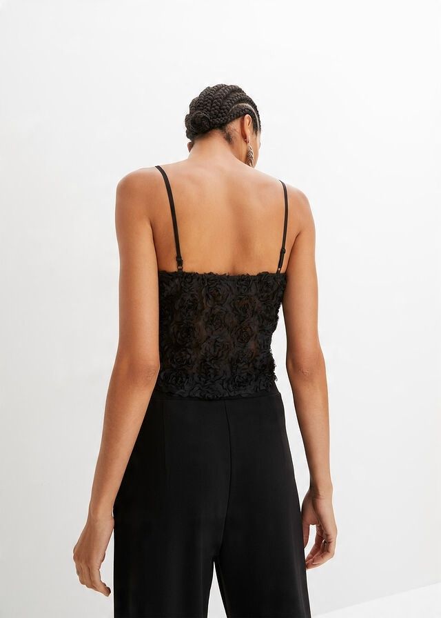 B.P.C krótki top w kwiaty 3D czarny r.48