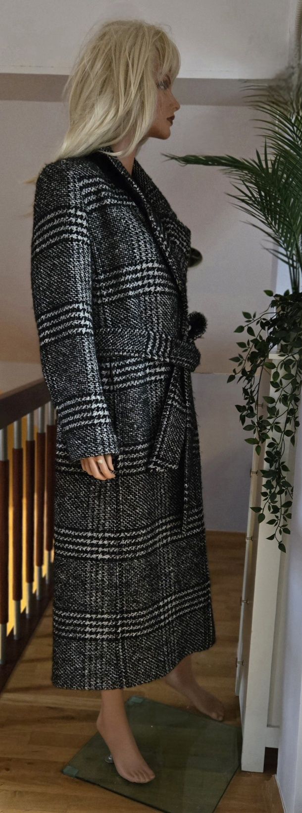 KARL LAGERFELD wełniany płaszcz w kratę 44
