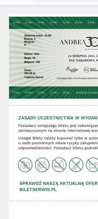 Sprzedam dwa bilety Andrea Bocelli w Warszawie 24 sierpnia 2024
