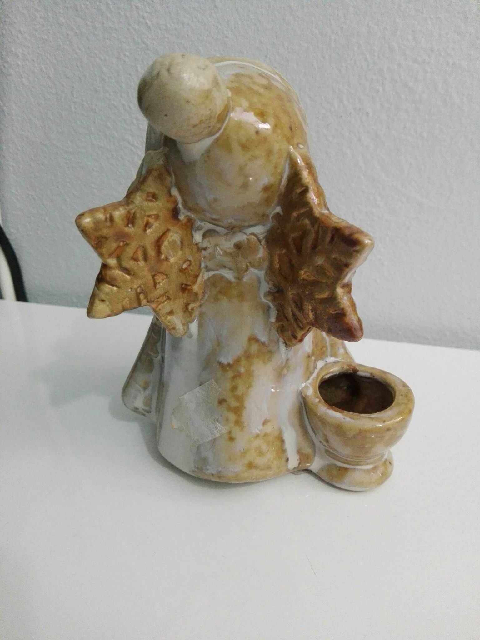 figurka aniołek świecznik szkliwiony - vintage