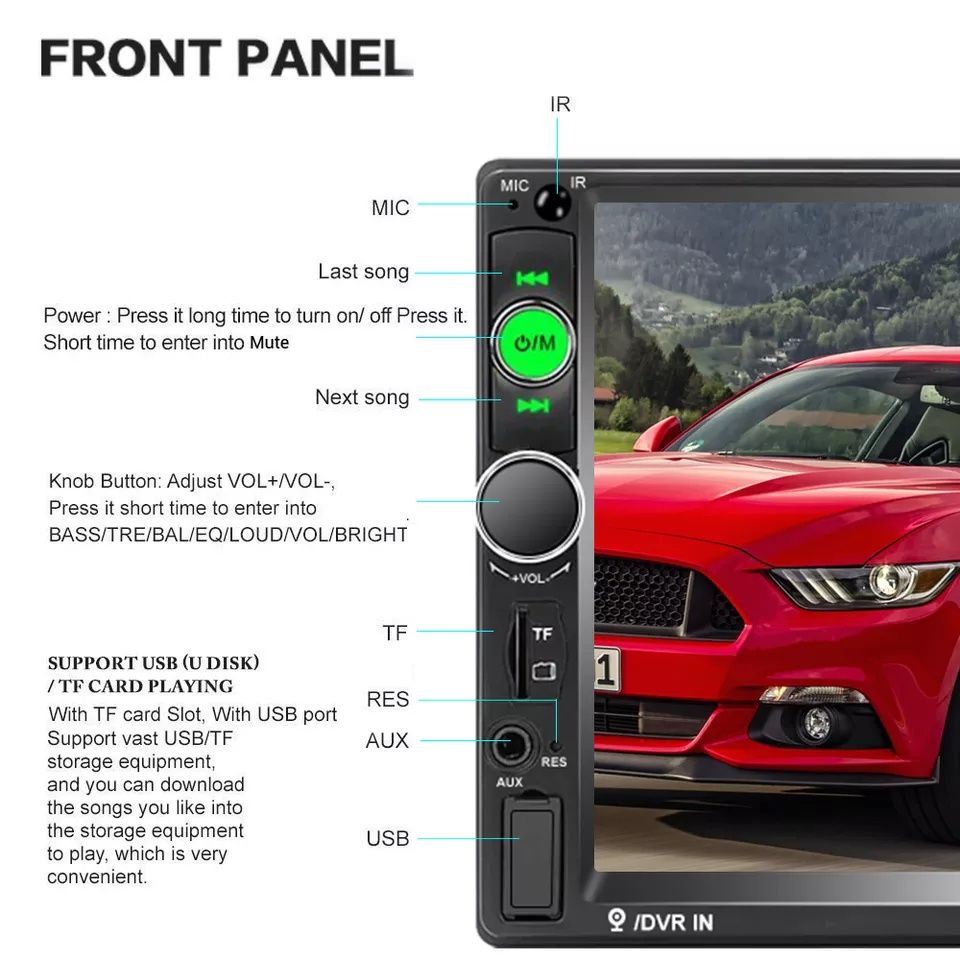 Autorádio 2DIN 7" 7010B USB Bluetooth + comando NOVO