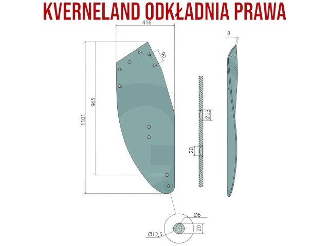 KVERNELAND PŁUG Odkładnica Prawa 073286 Nowa Niemiecka Granit FV