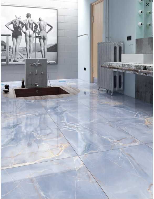 Матовая Голубая Плитка на Пол и Стены Onyx Blue 600х600 мм