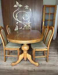 Stół drewniany dębowy 150 x  88 +  4 krzesła.