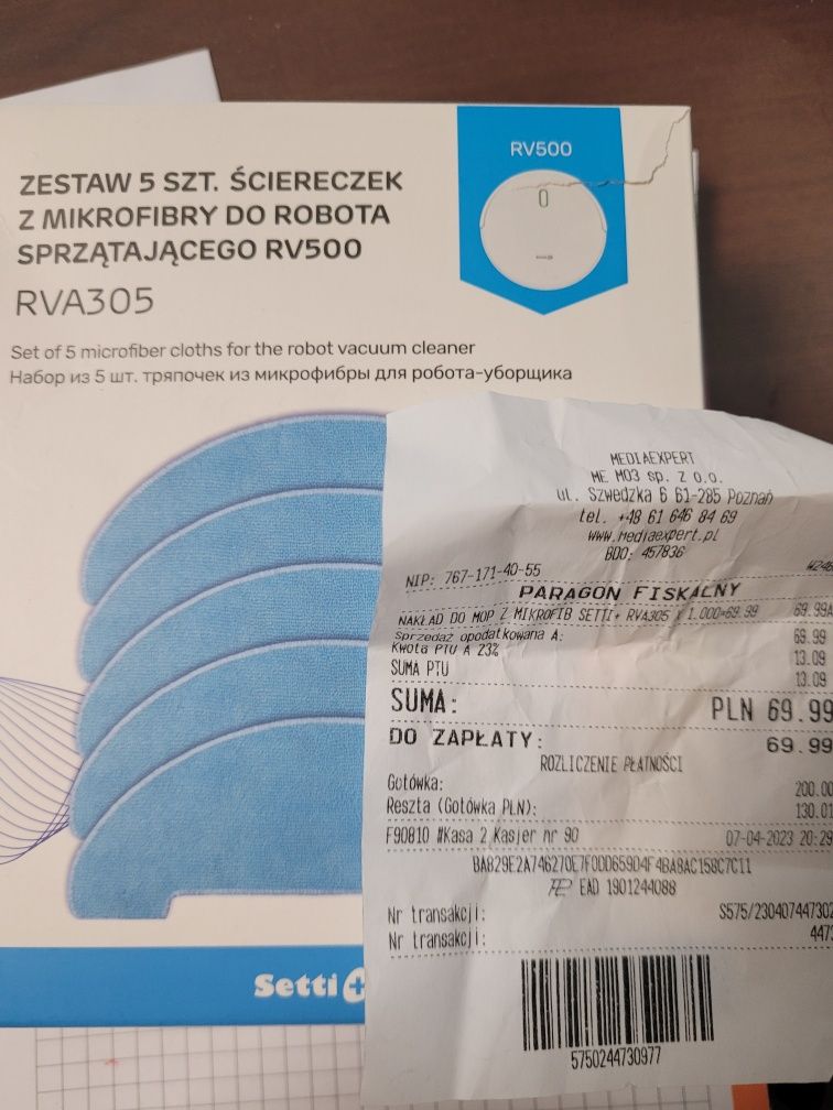 Setti+ Zestaw ściereczek z mikrofibry do robota RV500  5 sztuk nowe