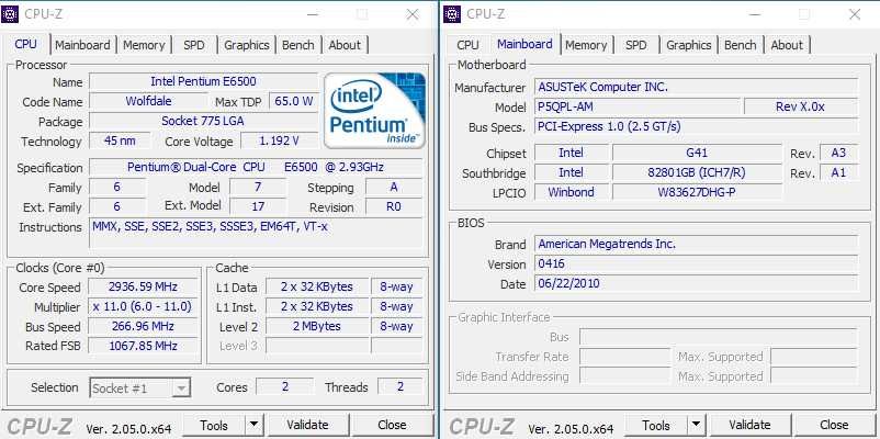 Комплект 2 ядра Intel Pentium E6500 /Asus P5QPL-AM (DDR2)