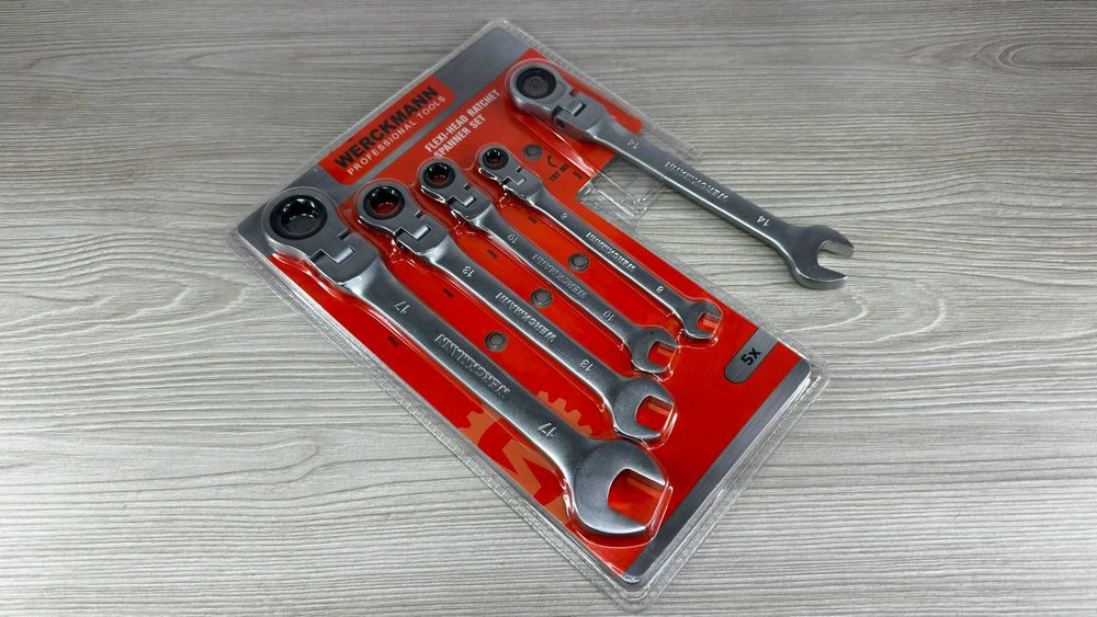 Klucze płasko-oczkowe łamane z grzechotką WERCKMANN 5 sztuk