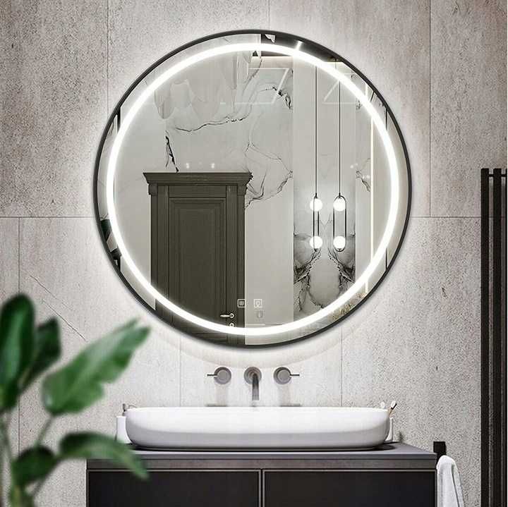 LUSTRO ŁAZIENKOWE OKRĄGŁE wiszące podświetlane led czarna rama 80CM