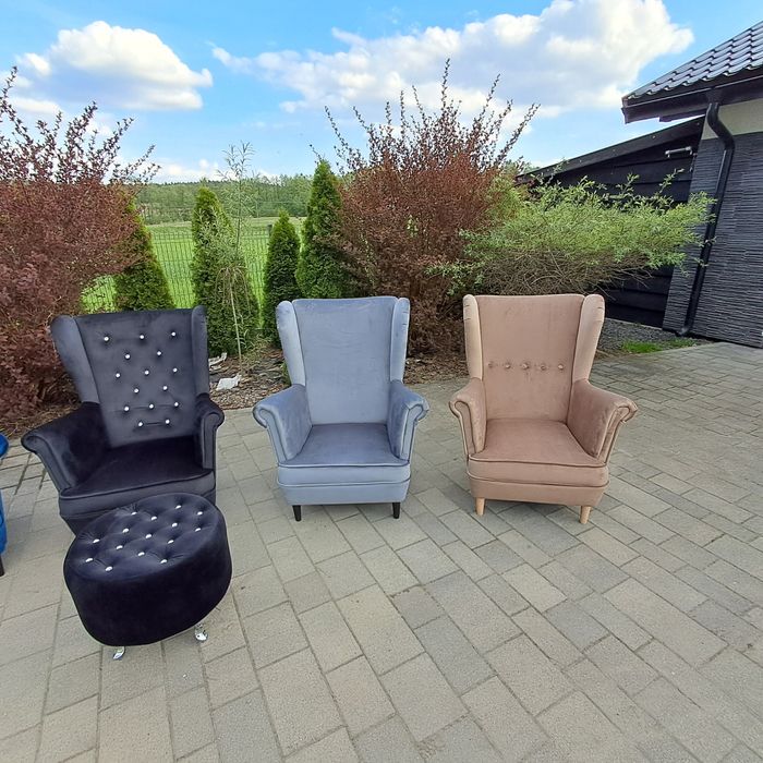 Fotel uszak dostępny od ręki pudrowy róż,  szary , butelkowa zieleń