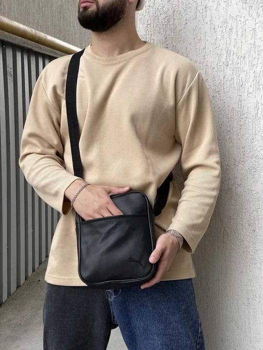 Сумка барсетка мужская черная эко кожа пума