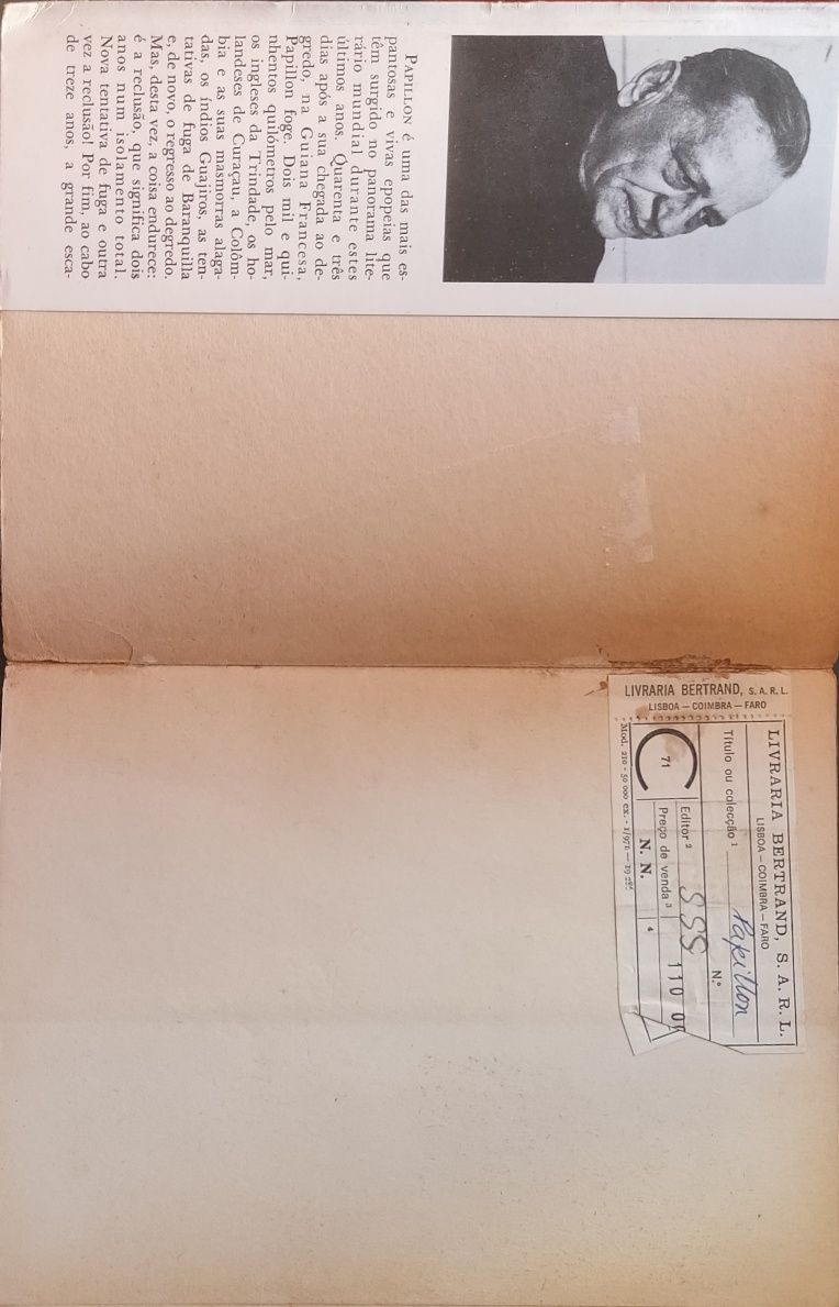 Livro "Papillon" de Henry Charrière - Livraria Bertrand ®1969