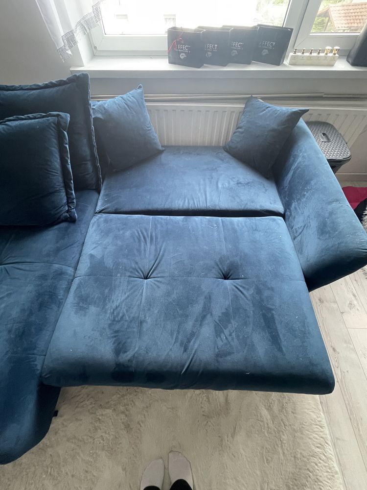 Turkusowa/ granatowa sofa rogowka