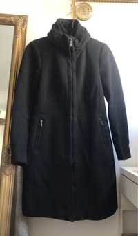 Czarny płaszcz wełniany Zara L 40 wełna ze stójką z kołnierzem