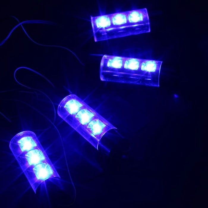 Светодиодная 4x3 LED подсветка салона автомобиля (СИНЯЯ)
