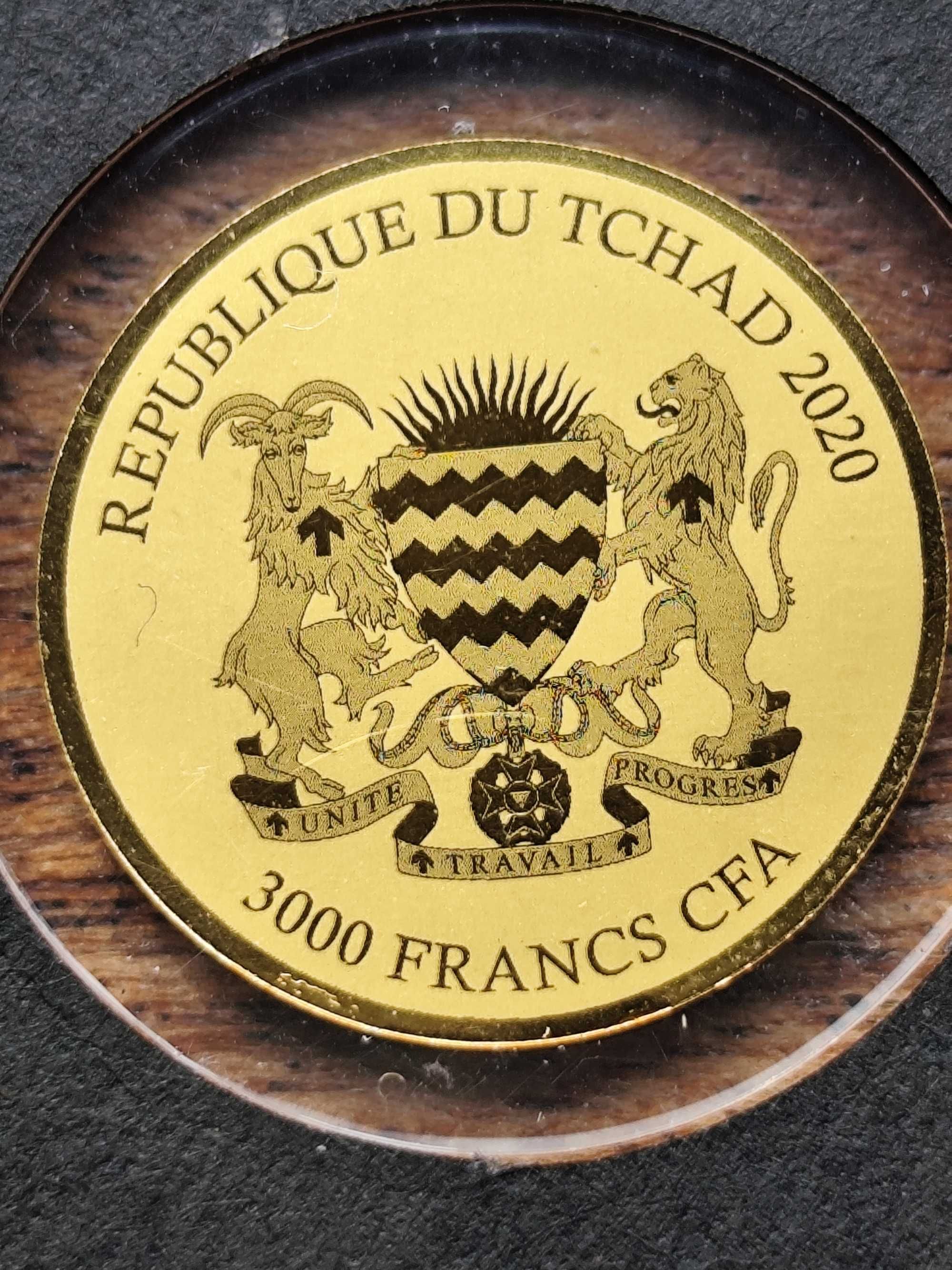Moeda em ouro da República do Chade 2020 de 3000 francos.