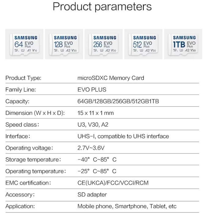 Samsung EVO Plus 64Gb / 128Gb / 256Gb / 512Gb - 160mb/s