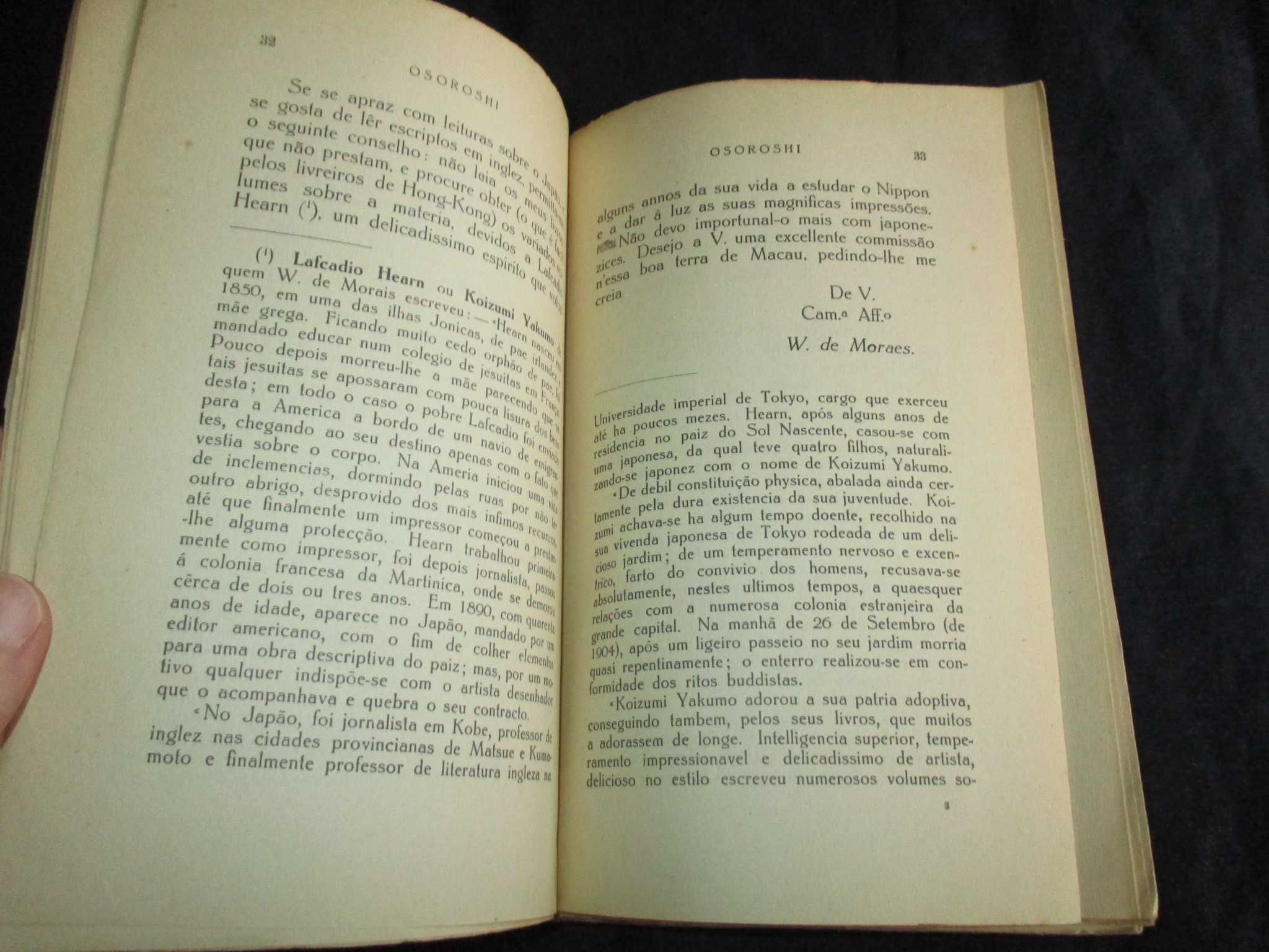 Livro Osoroshi Wenceslau de Moraes 1ª edição 1933