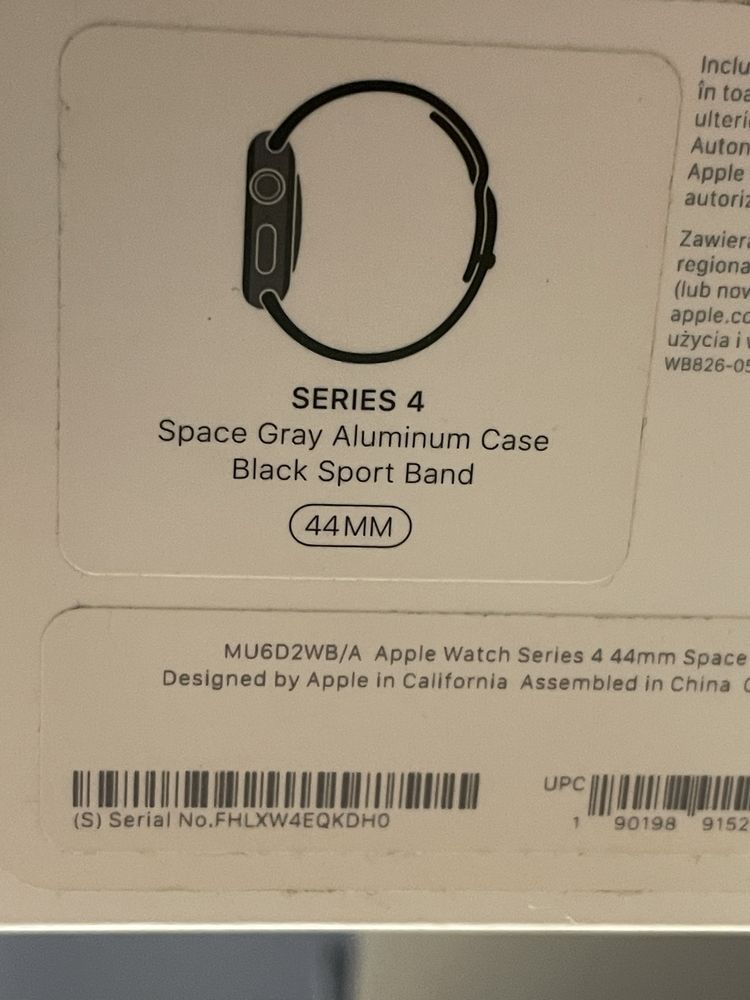 Apple Watch 4 44 mm GPS Space Gray/Bateria 85%/Bardzo dobry stan