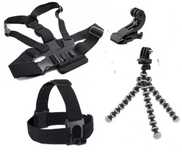 Zestaw do GoPro: statyw + szelki + uchwyt na kask + hook
