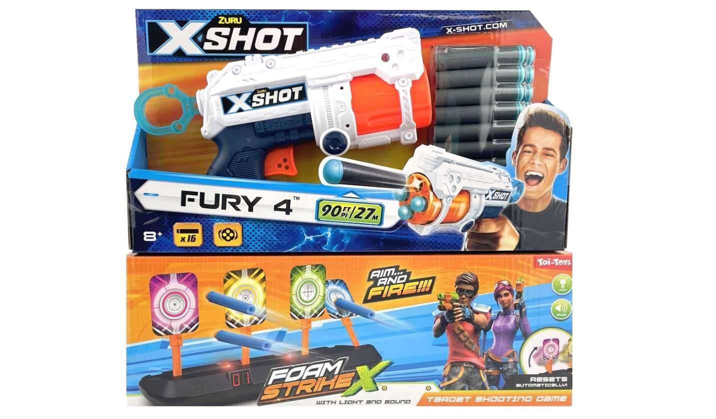 PISTOLET ZURU X-SHOT + strzałki + elektroniczna tarcza z licznikiem