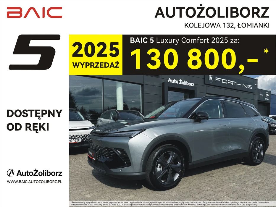 BAIC 5 Comfort, LPG za 1 zł, OC/AC/NNW za 1 zł, promocyjny leasing