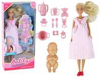 Lalka Anlily Mama Różowa Sukienka Brzuszek Ciążowy Niemowlę Barbie