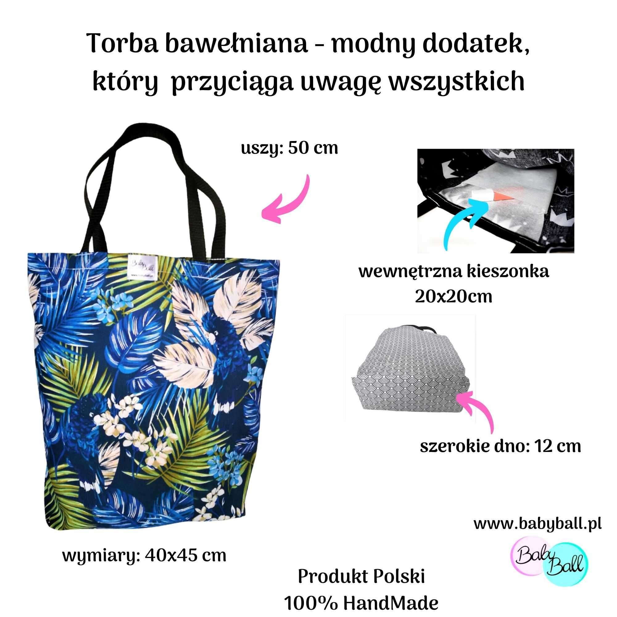 Torba na zakupy bawełniana kolorowa eko shopperka do ręki na ramię