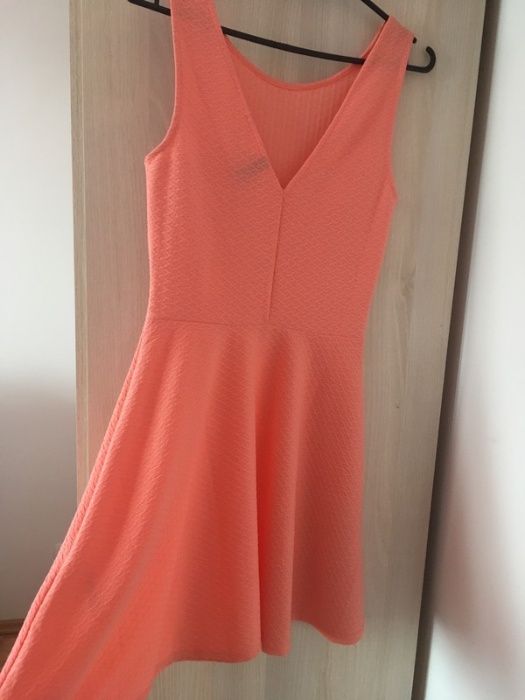 Łososiowa morelowa pomarańczowa sukienka zwiewna na lato  H&M 32 XXS