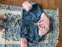 Kurtka jeans jeansowa różowa  futro futerko Teddy kaptur S oversize