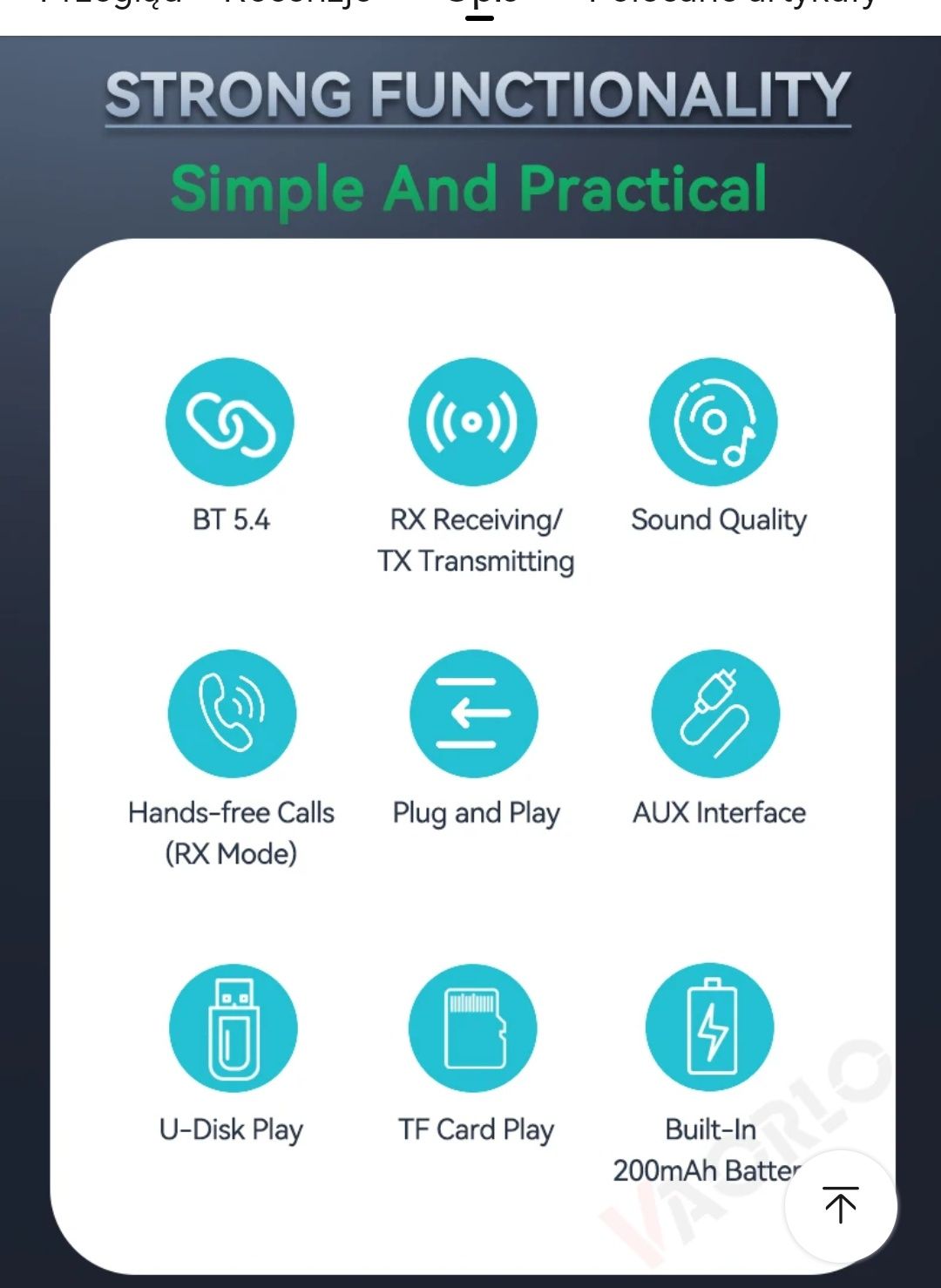 Bluetooth 5.4 odbiornik Audio nadajnik obsługuje USB karty U-Disk/TF 3