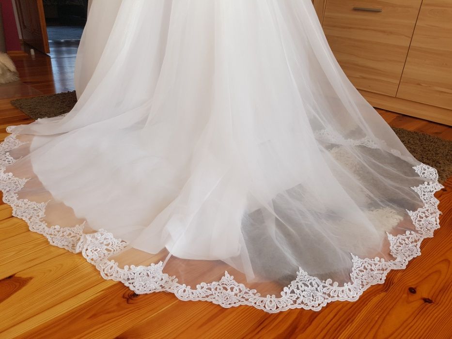 Suknia ślubna Vanilla Sposa r. 38,tren,biała ORGANTYNA, koronka