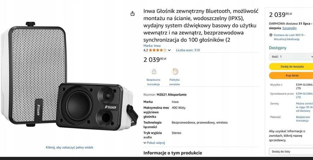 Głośniki zewnętrzne Bluetooth Inwa MZ621