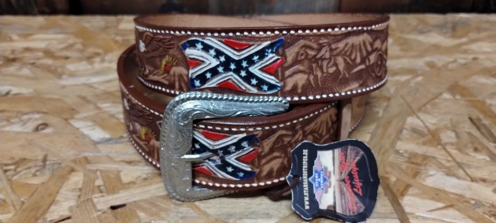 Stars & Stripes Pas Skórzany Kowbojski Country Western Pasek