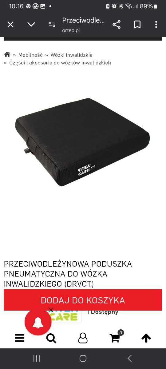 Poduszka przeciwodleżynowa pneumatyczna do wózka  inwalidzkiego