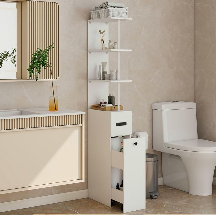 Szafka Łazienkowa Kuchenna wnekowa Stojąca Wąska 40x23x167cm Biała