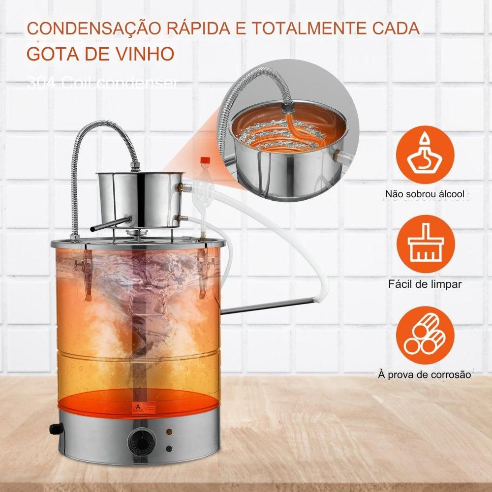 Destilador de Álcool de 30L em Aço Inoxidável