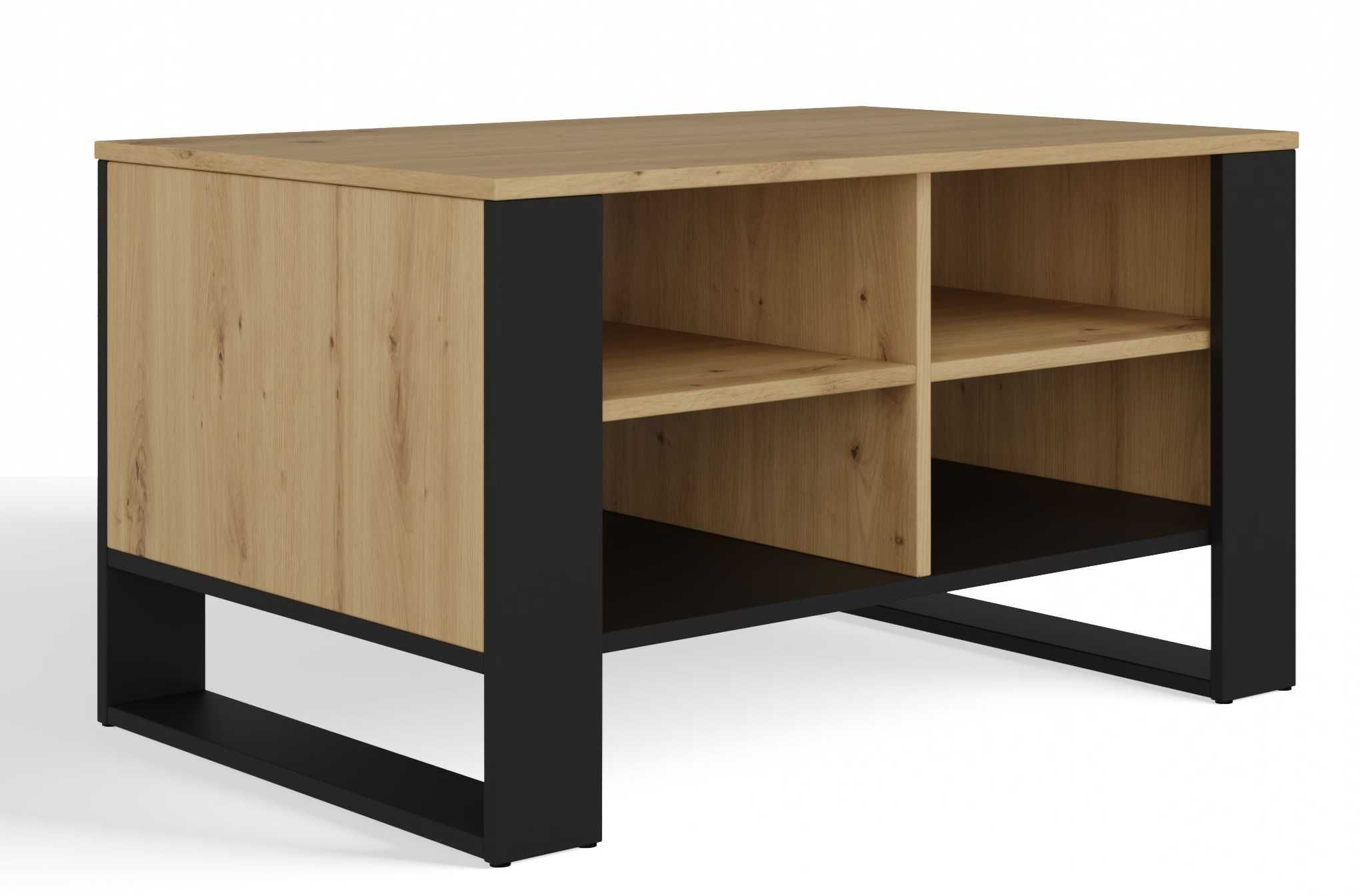 Stolik Kawowy MODERN 4P Ława z 4 Półkami DĄB ARTISAN / CZARNY