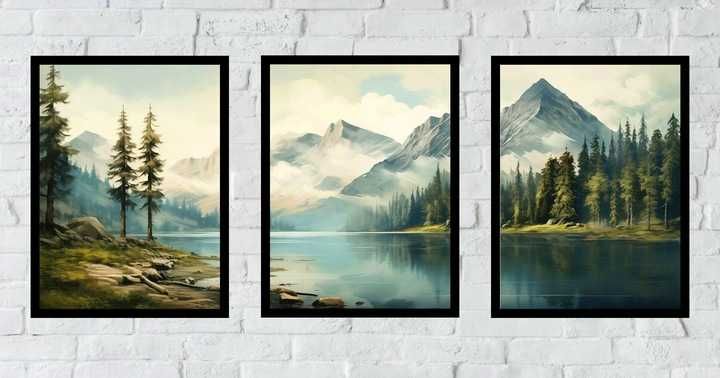 50x40 obrazy w ramie plakaty ramka GÓRY LAS JEZIORO NATURA BOHO